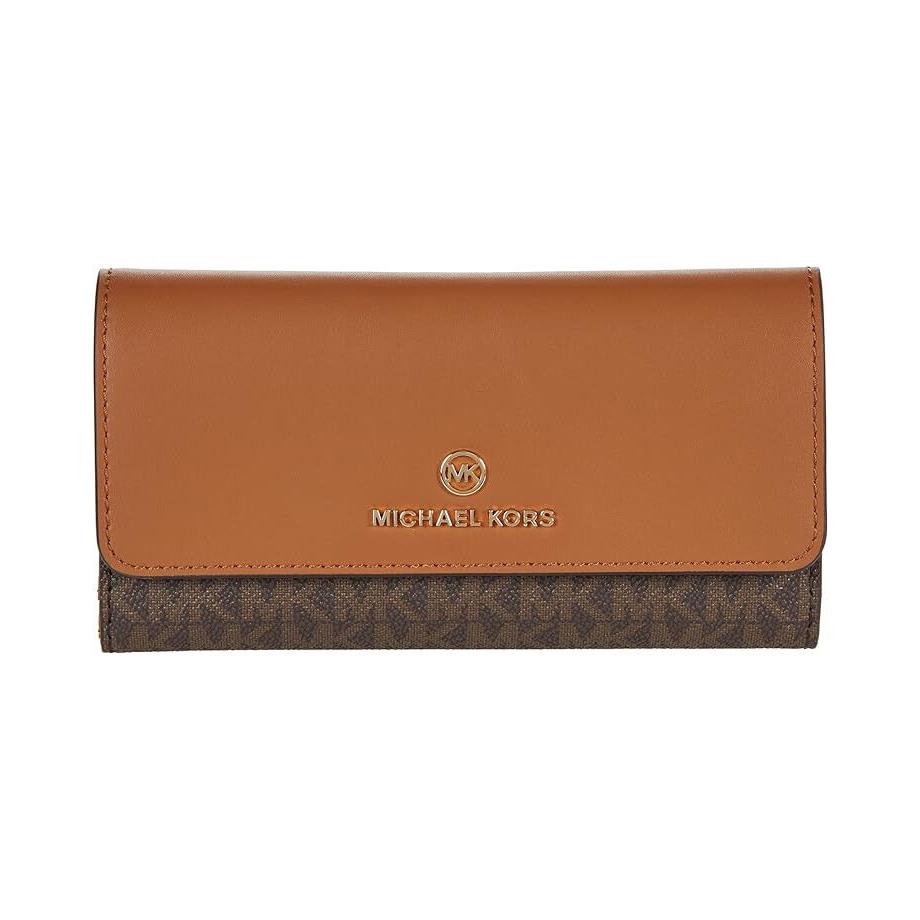 Michael Kors Brown/acorn Logo Jet Set Charm Large Trifold Wallet 32F1GT9E3B