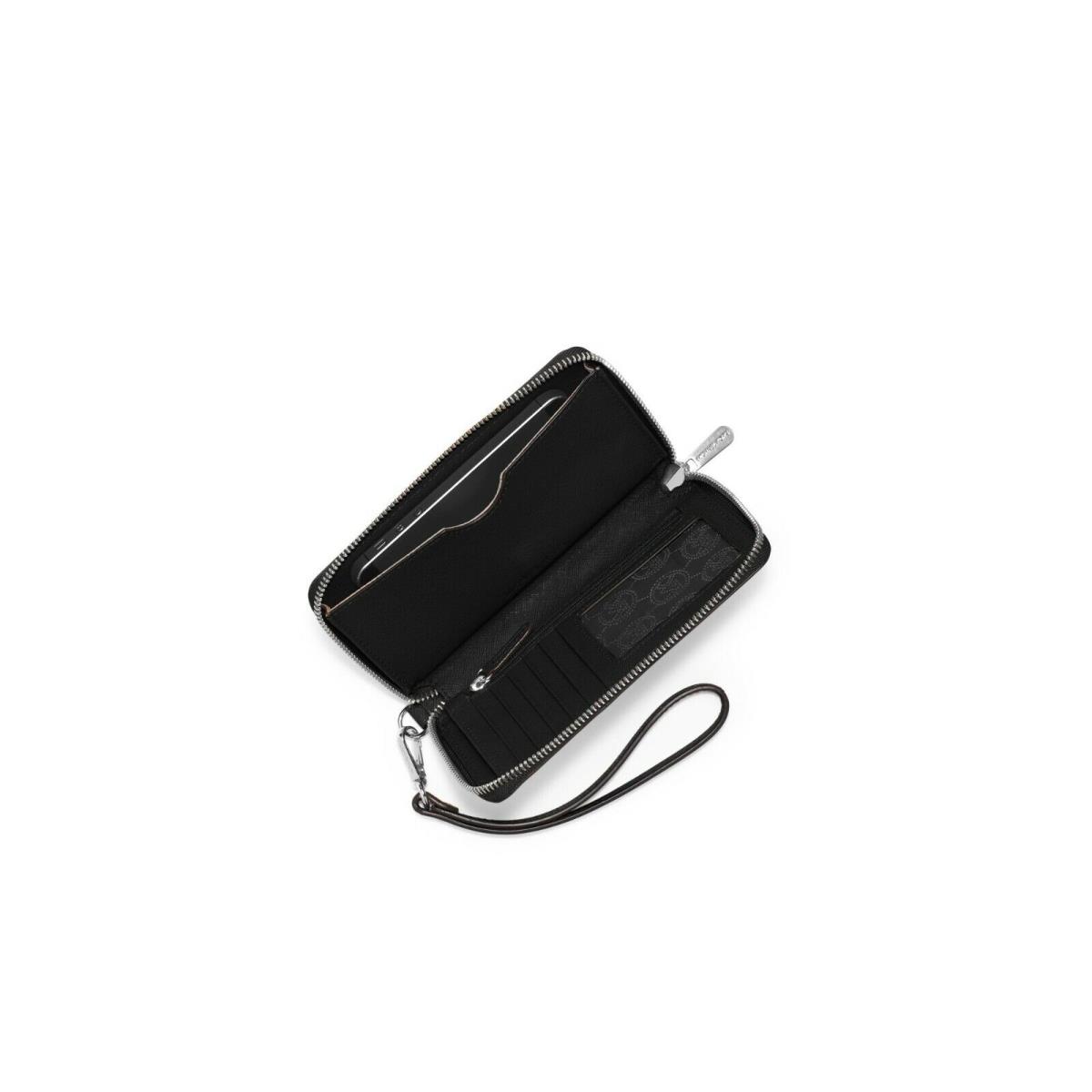 Michael Kors MK Jet Set Travel Large Flat MF Phone Case/wristlet-black - Exterior: Black, Hardware: Silver