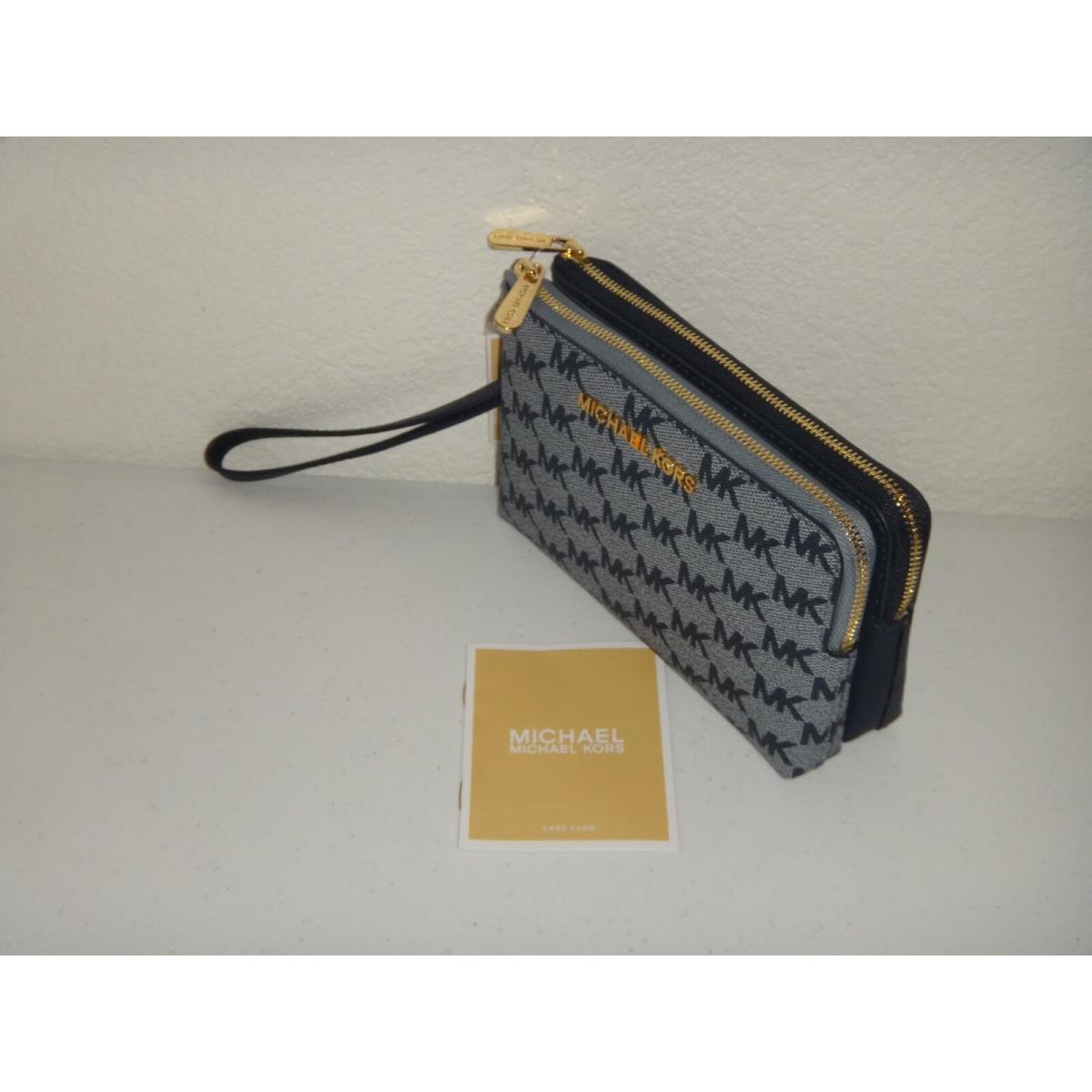 Michael Kors Women`s MK Signature Double Zip Wristlet Clutch Wallet Admiral Blue