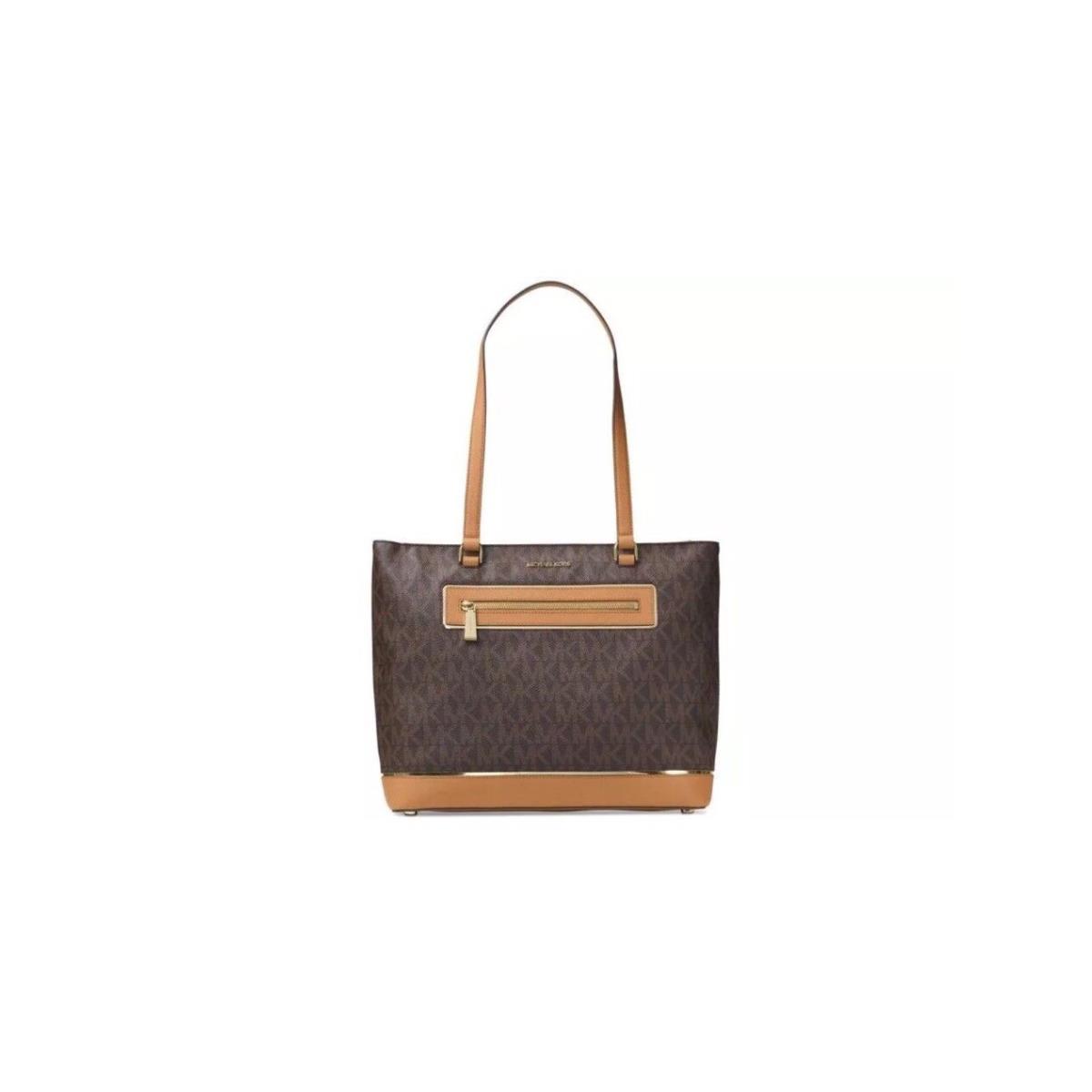 Michael Kors Frame Out Large North South MK Signature Tote Brown