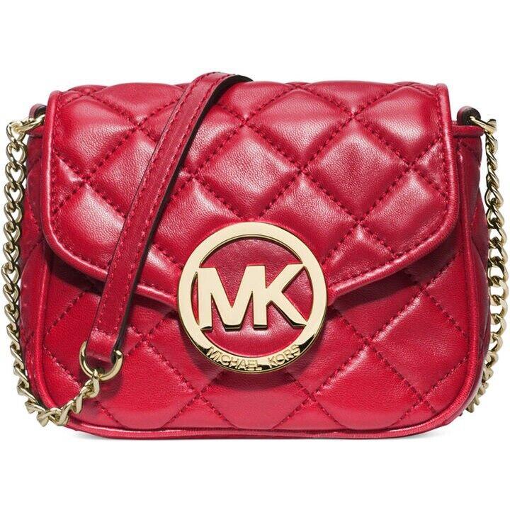Michael Kors Fulton Small Quilted Crossbody Dark Red/gold