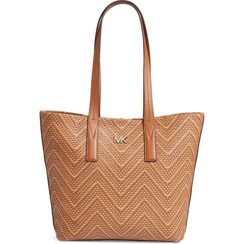 Michael Kors Junie Woven Leather Tote Handbag Acorn Butternut