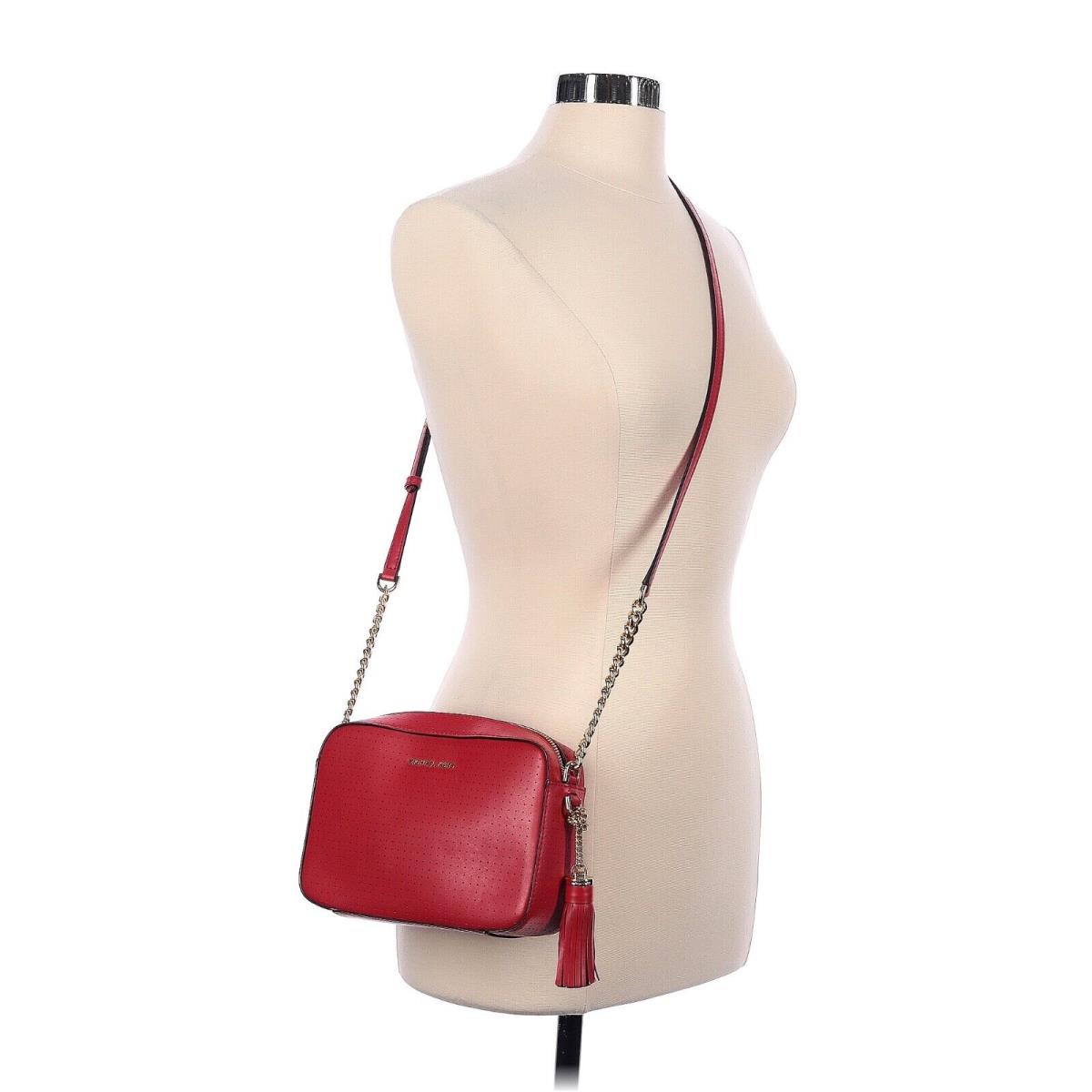 Michael Kors Ginny Bright Red Leather Medium Crossbody Camera Bag