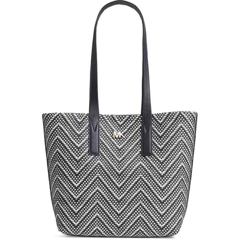 Michael Kors Junie Woven Leather Tote Handbag Admiral Optic White