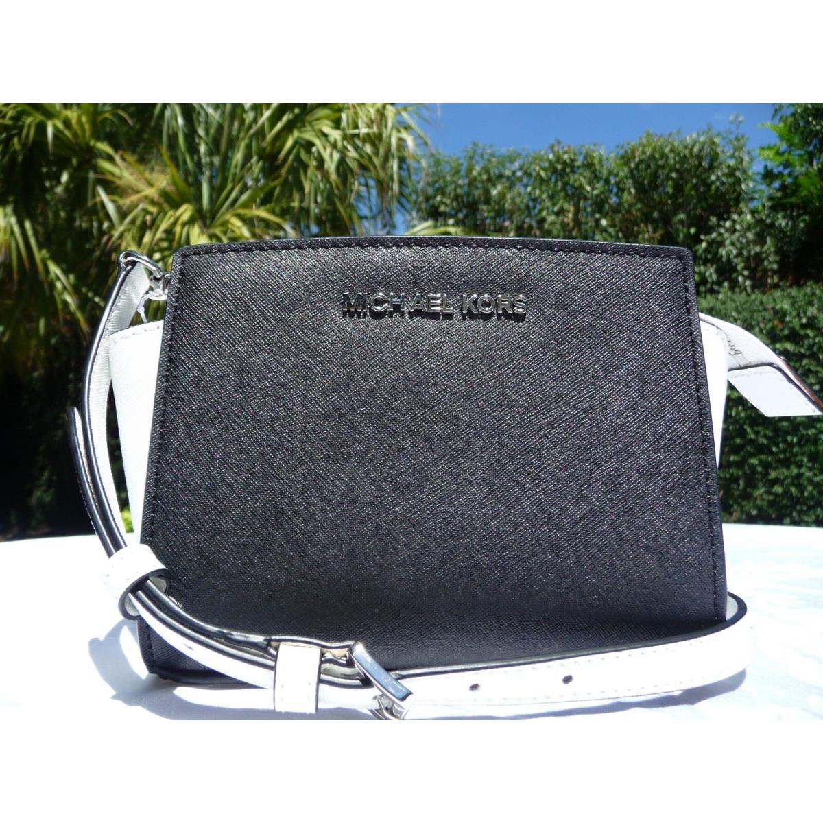 Michael Kors Mini Colorblock Selma Saffiano Messenger Black Optic White