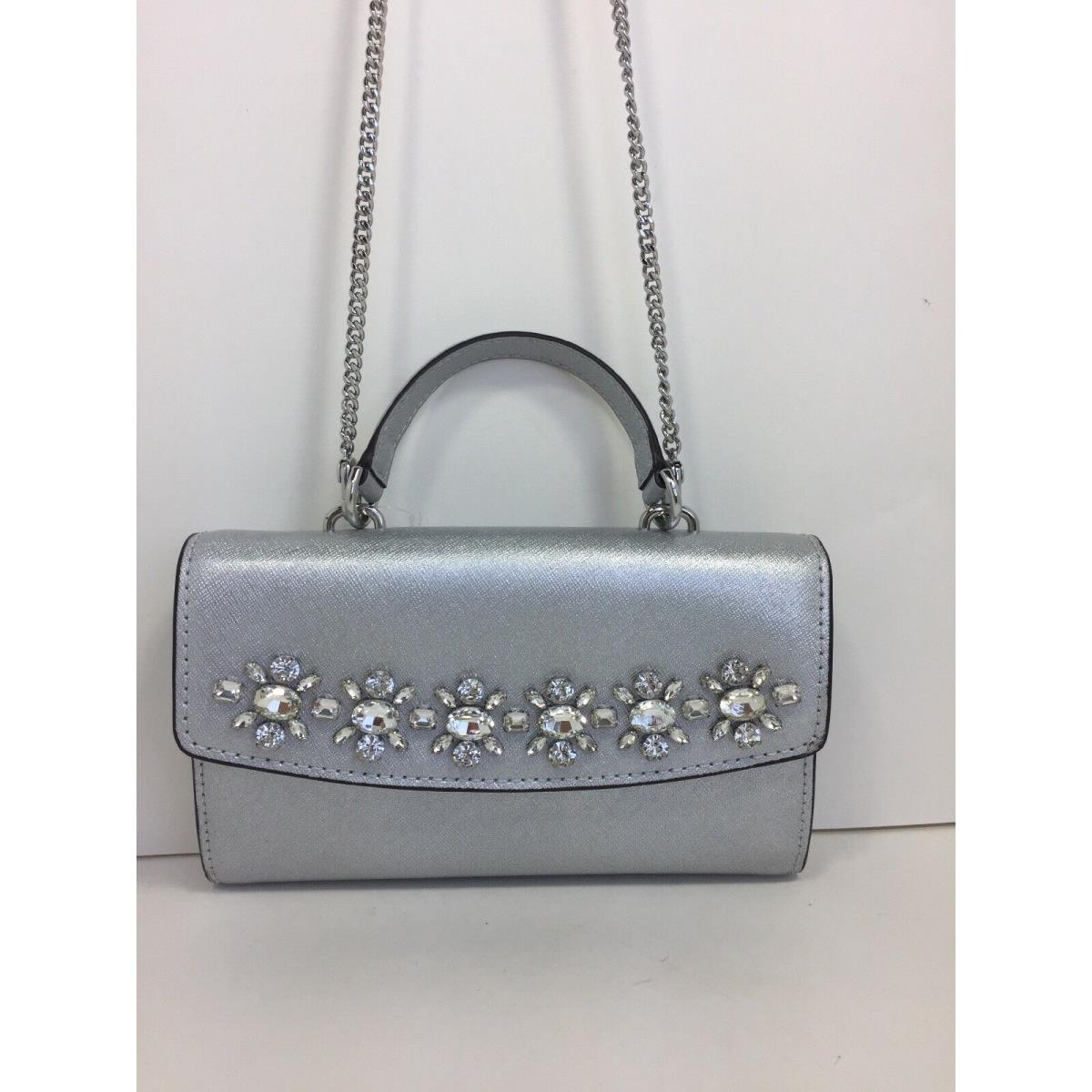 Michael Kors Ava Jeweled Large Phone Clutch Handle Crossbody Chain Silver