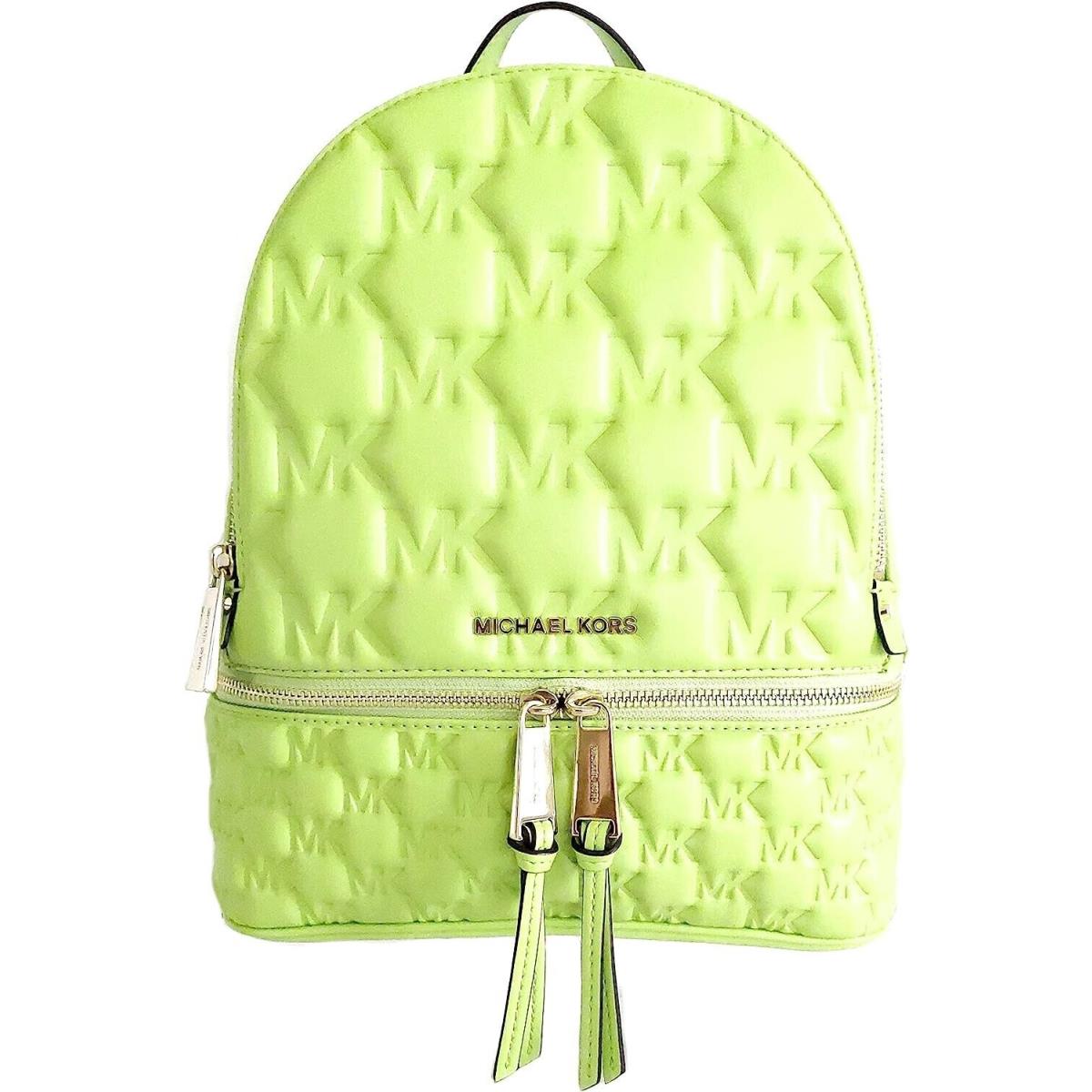 Michael Kors Rhea Zip Medium Backpack Limeade Green Embossed Logo