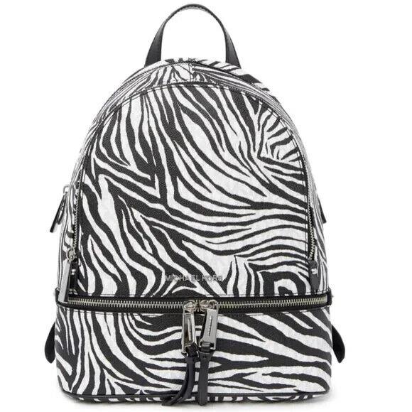 Kors B6523 Zebra Rhea Zip Medium Backpack Size 13x11x5 - Handle/Strap: Black, Exterior: , Lining: Black