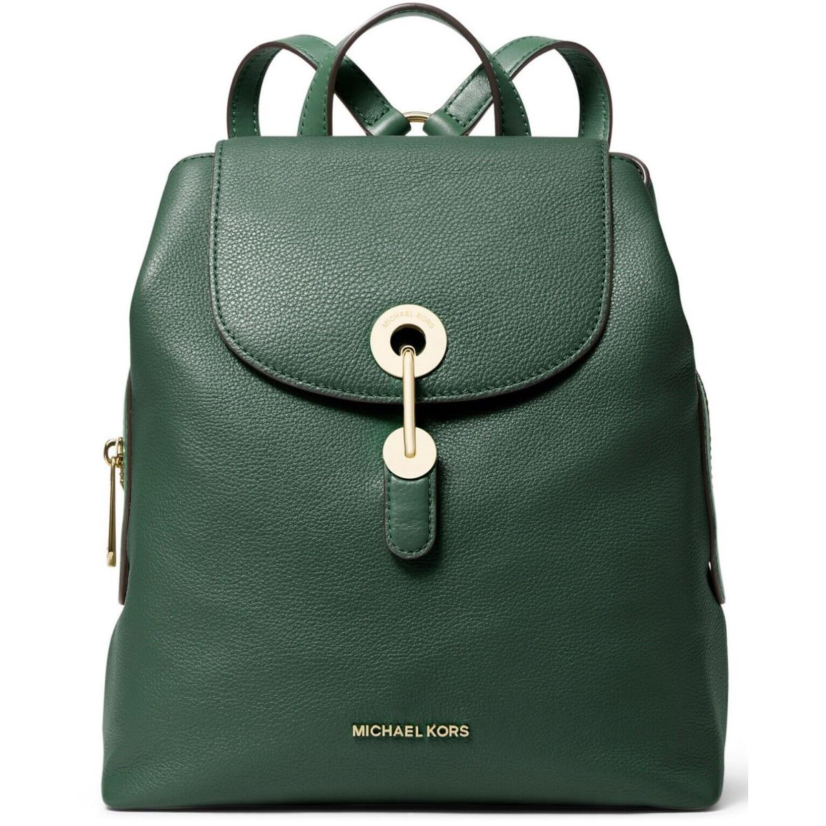 Michael Kors Raven Small Leather Backpack In Moss/gold