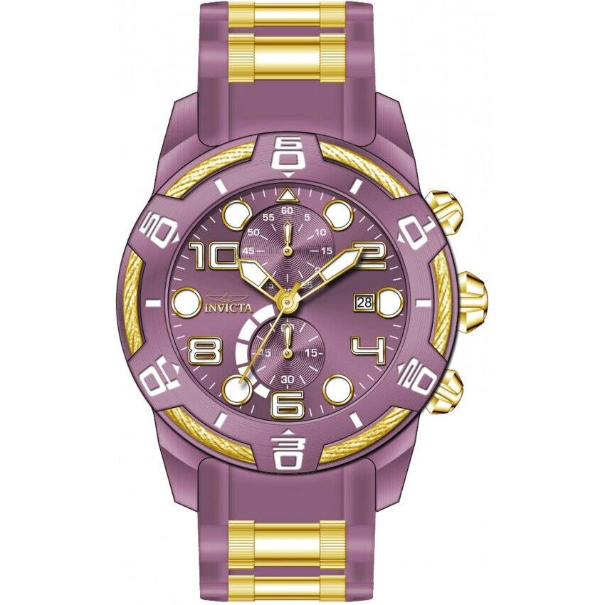 Invicta Men`s 40725 Bolt Chronograph Watch Gold/purple Tone 50MM Case 100M WR - Dial: Purple, Band: Gold, Purple, Bezel: Gold, Purple