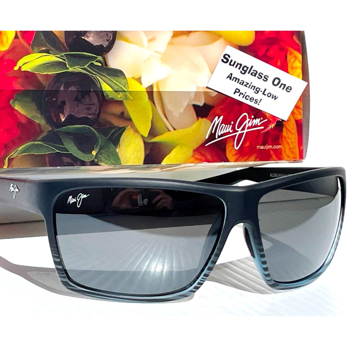 Maui Jim Alenuihaha Grey Black Stripes Polarized Grey Glass Sunglass 839-11D