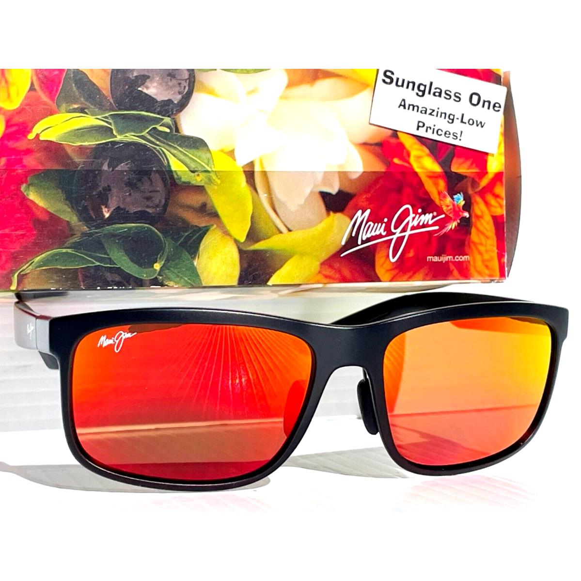 Maui Jim Huelo Matte Black Polarized Hawaii Lava Ruby Lens Sunglass RM449-02