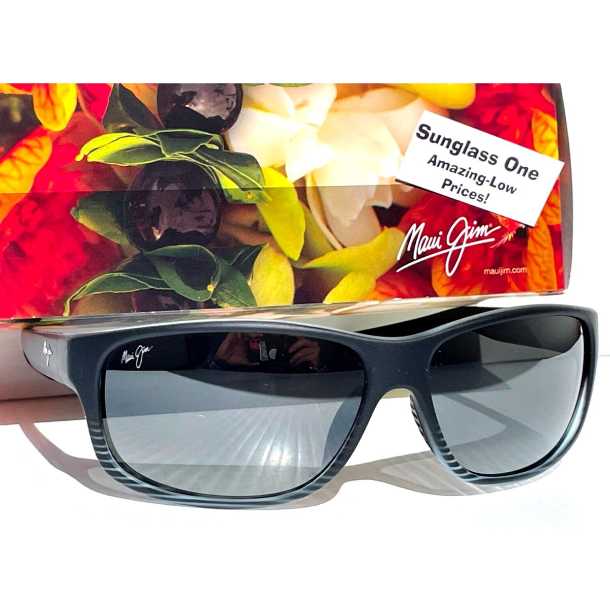 Maui Jim Kaiwi Channel Grey Black Stripe Polarized Grey Glass Sunglass 840-11D