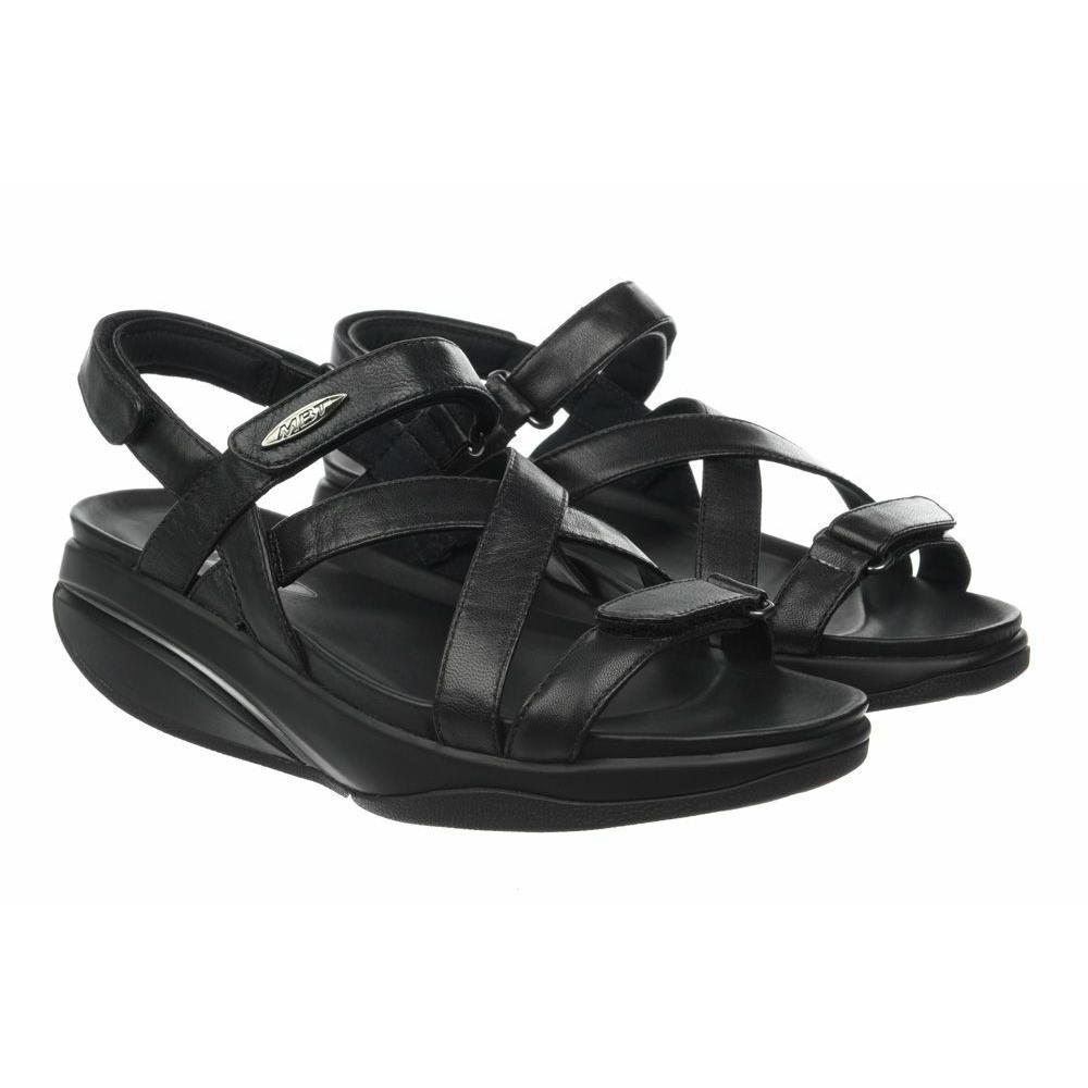 Mbt Kiburi Women`s Dress Sandal 3 Way Adjustable Hook Loop Strap 7 Colors Black