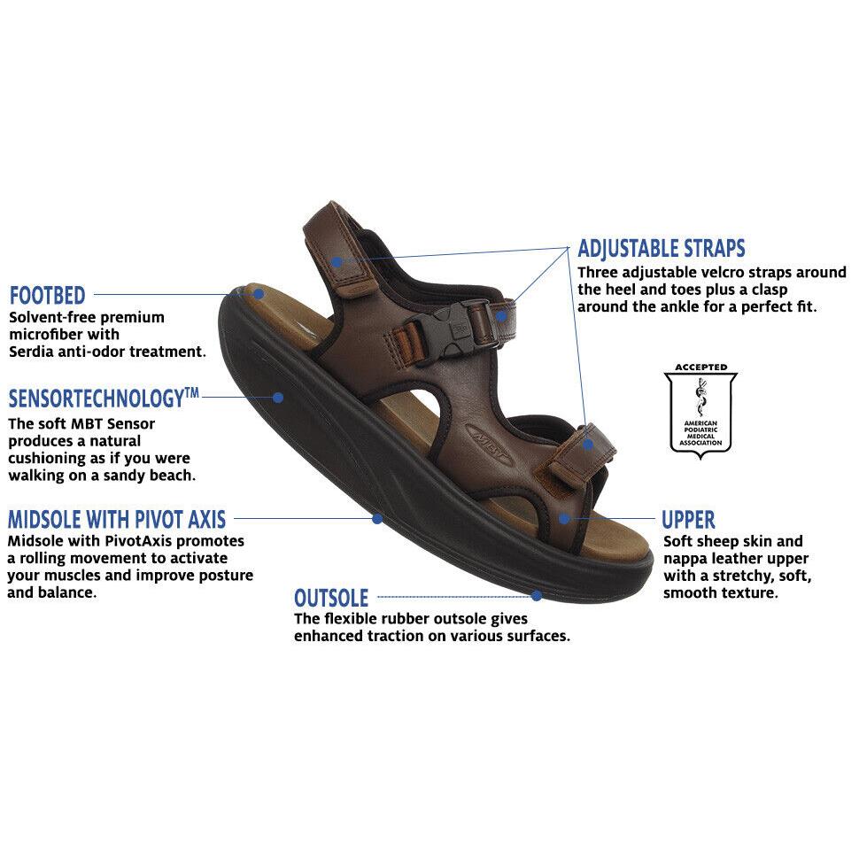Mbt Men`s Sandal Kisumu 3S or Mtr Sandal Premium Comfort/lthr 3 Colors Brown