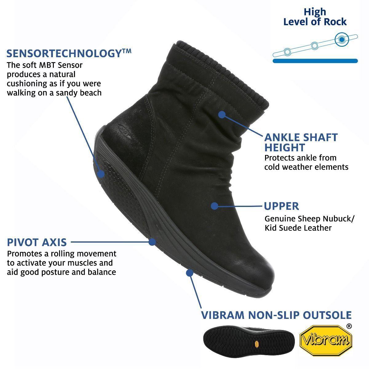 Mbt Kendu Women`s Ankle Boot with Side Zipper Black Suede Leather High Sensor