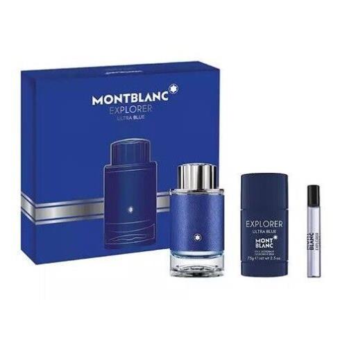 Montblanc Explorer Ultra Blue For Men 3 pc Gift Set 3.3 oz Edp Spray + Deodorant