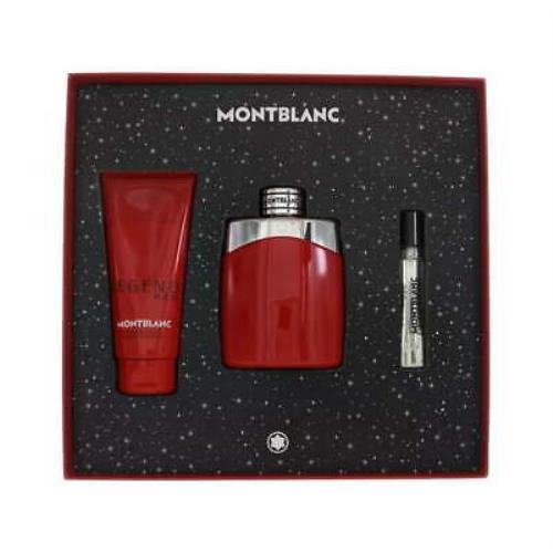 Montblanc Mont Blanc Legend Red 3.3 oz Edp Spray+ 3.3 Gel+ 7.5 ml Edp Spray Mens Set
