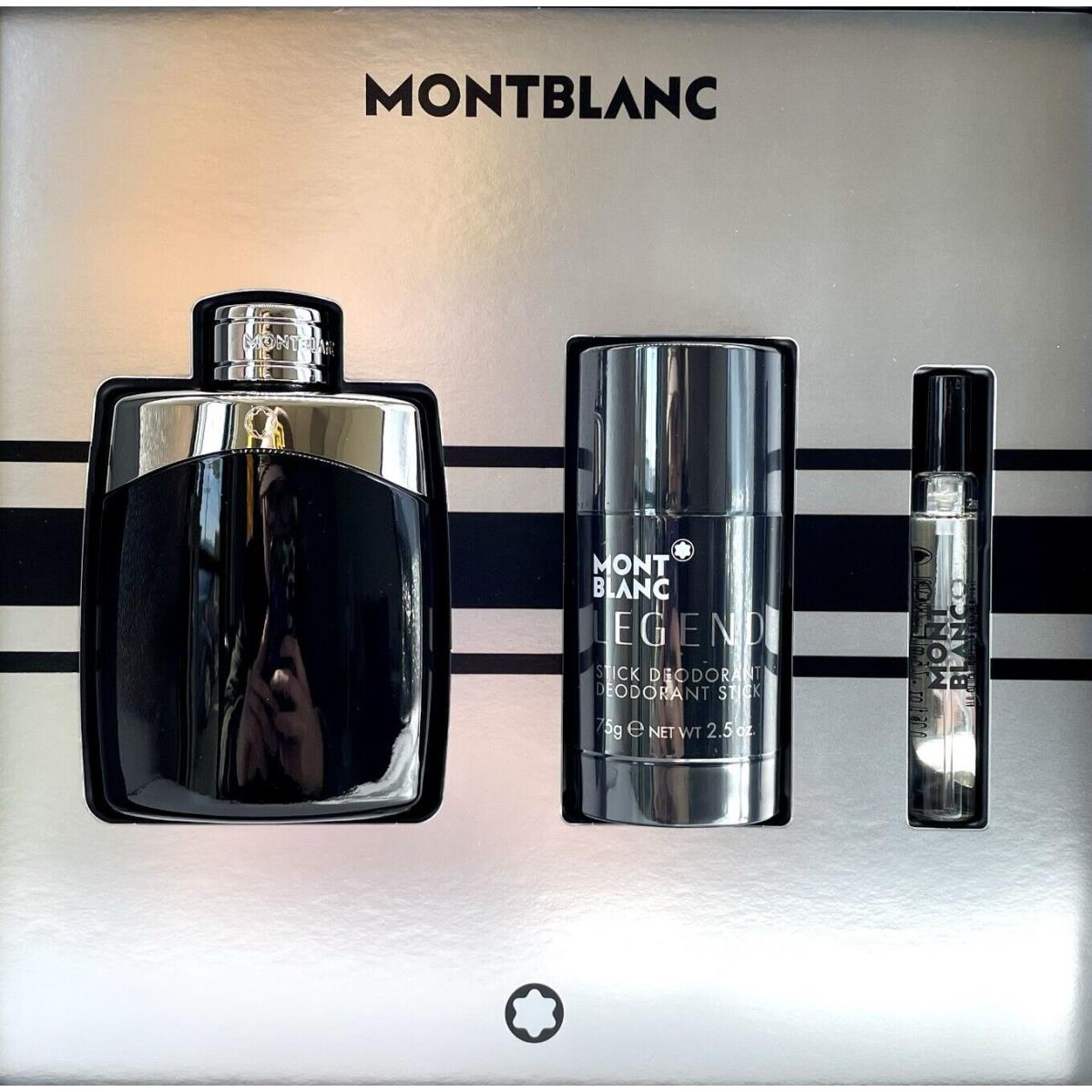 Montblanc Mont Blanc Legend Men 3 Piece Set 3.4oz + 0.25oz Edt Spray + 2.5oz Deodorant