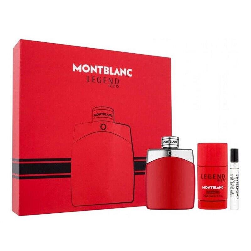 Montblanc Mont Blanc Legend Red 3 Pieces Set Men 3.3 oz 0.25 oz Edp Spray Deodorant