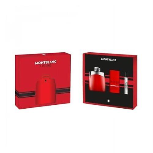 Montblanc Mont Blan Legend Red For Men 3 pc Gift Set 3.3oz Edp Spray Multicolor