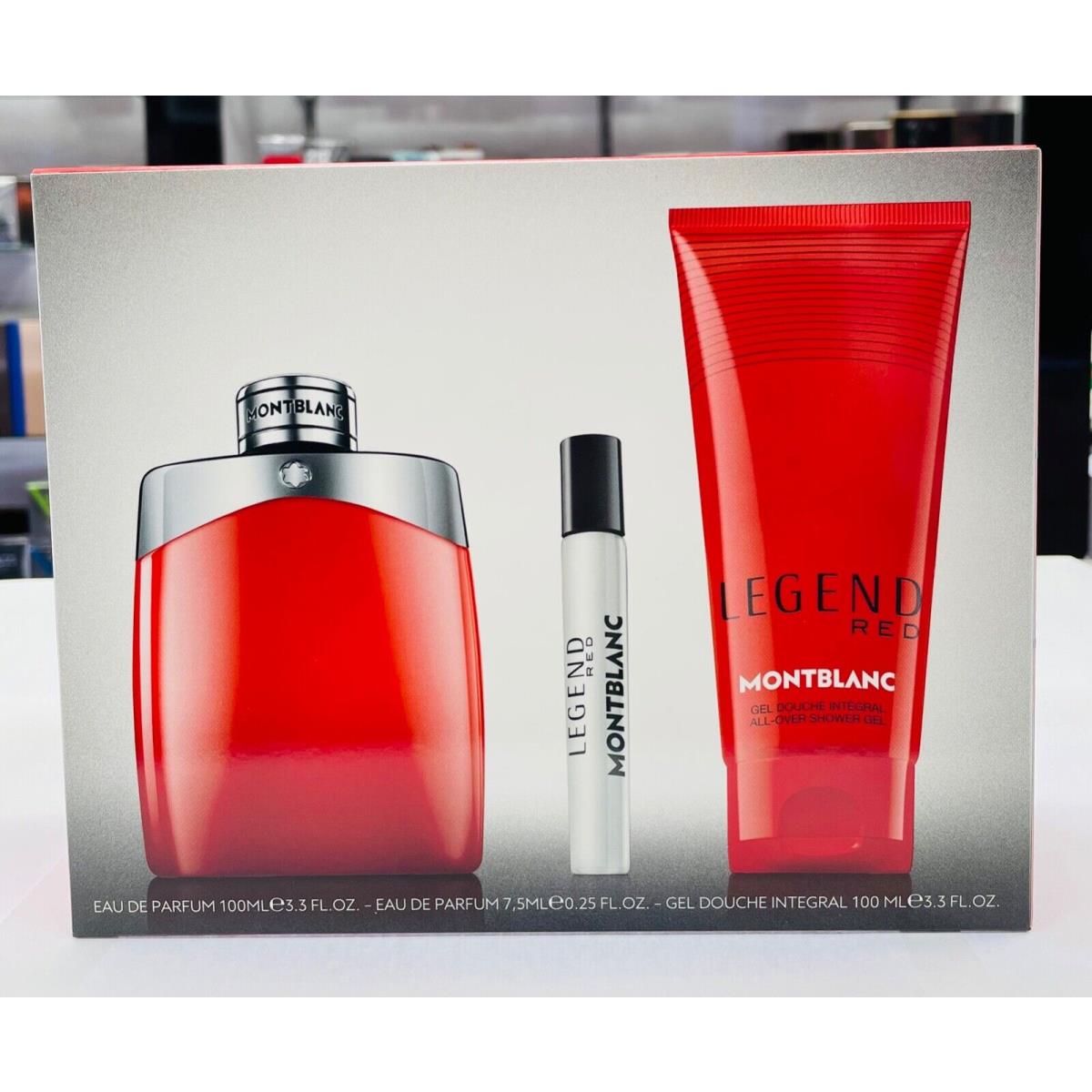 Montblanc Mont Blanc Legend Red For Men 3pc Set 3.3oz Edp +7.5ml Mini +3.3oz Shower Gel