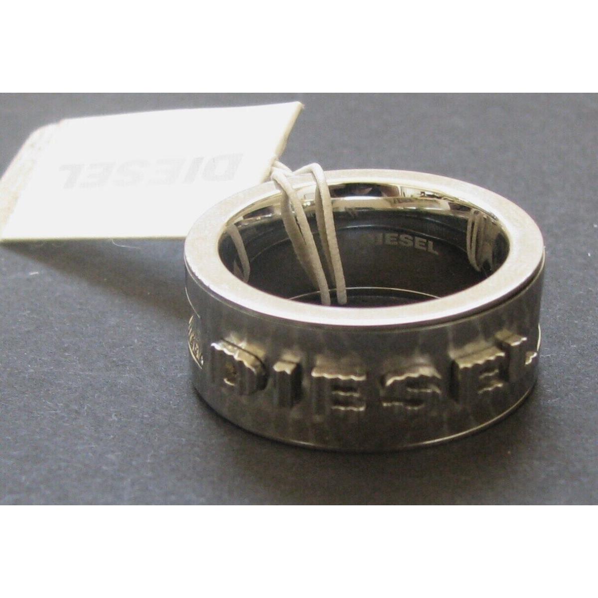 Diesel Silver Stainless Steel Welding Raised Logo Mens Ring SIZE-8 9 DX0325