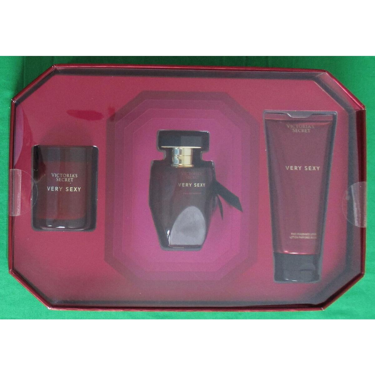 VS Victoria`s Secret Very Sexy Gift Set 1.7 Eau de Parfum 2 oz Candle 3.4 Lotion