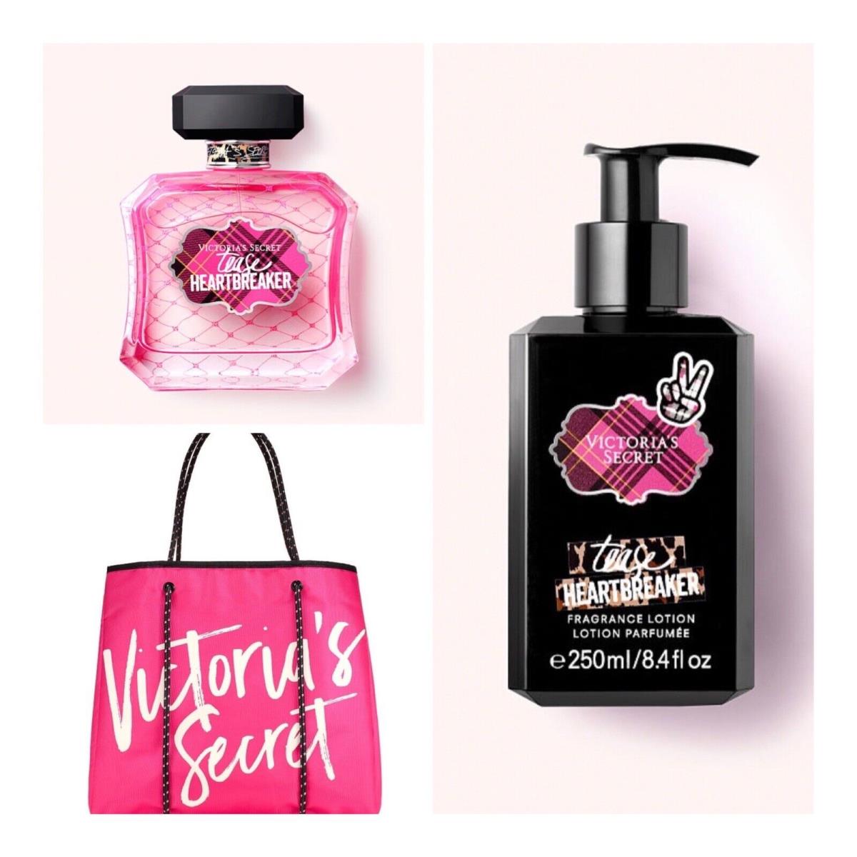 Victoria`s Secret Tease Heartbreakerer Eau de Parfum 3.4 Oz. /lotion /tote Bag