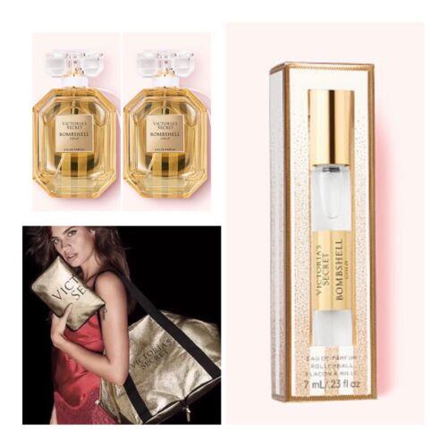 Victoria`s Secret Bombshell Gold Eau de Parfum 1.7 oz 2 /rollerball /tote Bag