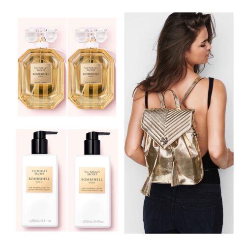 Victoria`s Secret Bombshell Gold Eau de Parfum 1.7 Oz. 2 /lotion 2 /backpack