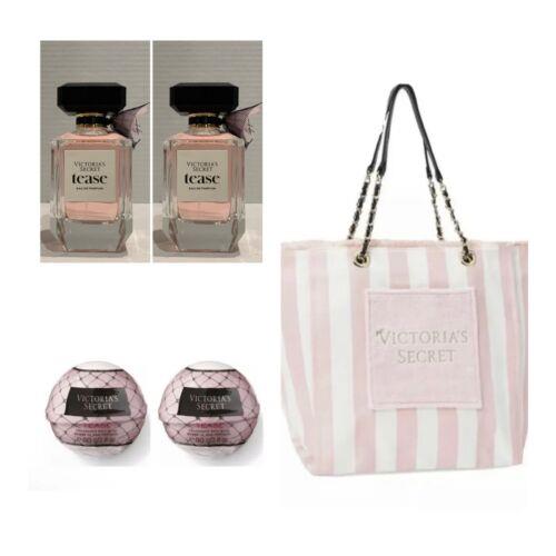 Victoria`s Secret Tease Eau de Parfum 3.4 Fl.oz. 2 / Bath Bombs 2 / Tote Bag