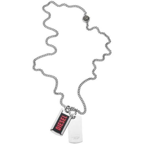 Diesel Silver Men`s Black Red Necklace dx1244040