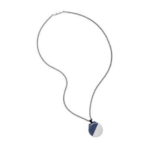 Diesel Silver Chain White+blue Gray Silicone Disk Pendant Necklace DX0466