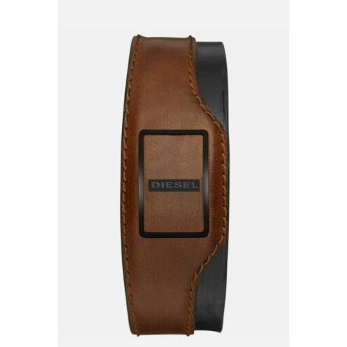 Diesel Tracker On Stainless Steel Black Brown Cuff Band Leather Bracelet DXA1202