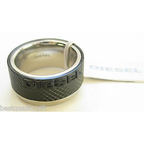 Diesel S/steel+black IP Inset Logo Ring Mens Ring SIZE-8 DX0406