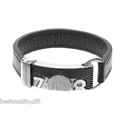 New-diesel Stainless Steel+ion Plated+black Leather Cuff DX0198
