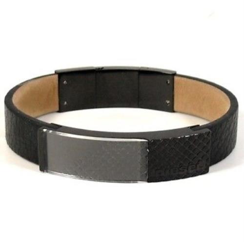 New-diesel Black IP Stainless Steel+leather Cuff BRACELET-DX0408+BOX