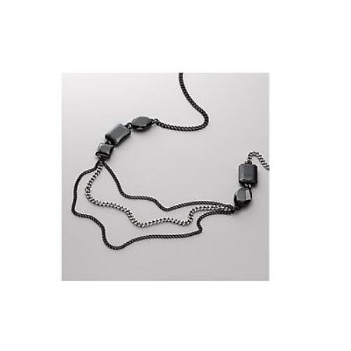 Diesel Black IP Stainless Steel+silver Tone Chain Onyx Necklace DX0416