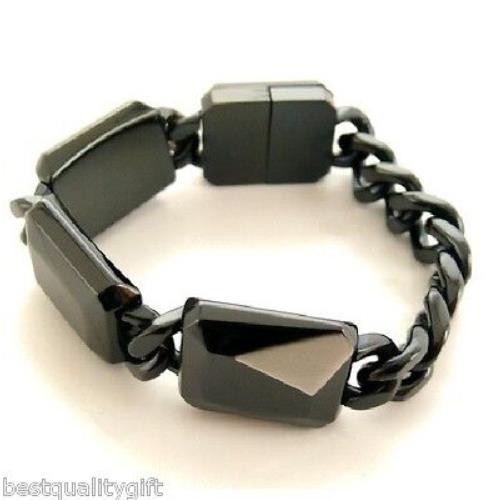 Diesel Stainless Steel Black IP Stone Pendant Chain Link Bracelet DX0418-MRP$220