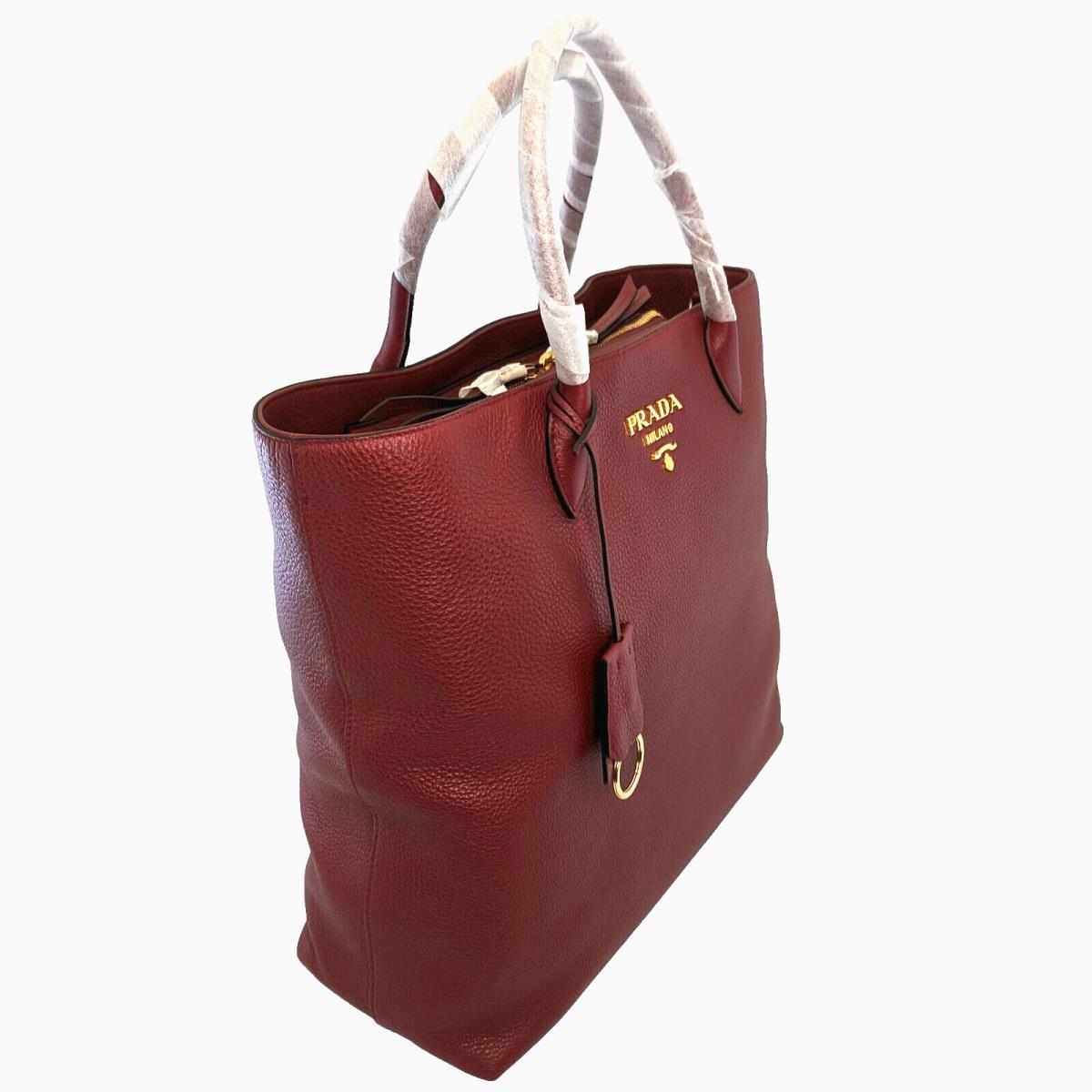 Prada Leather Tote Ruby Red 1BG006 Double Zipper Retails