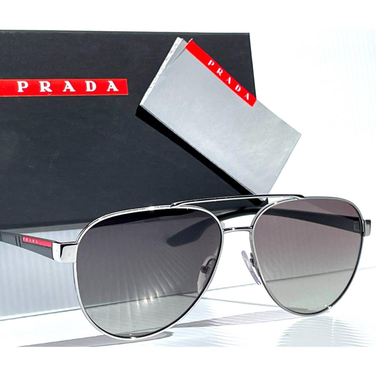 Prada Polished Gunmetal 61mm Aviator Green Gradient Sport Sunglass 54TS