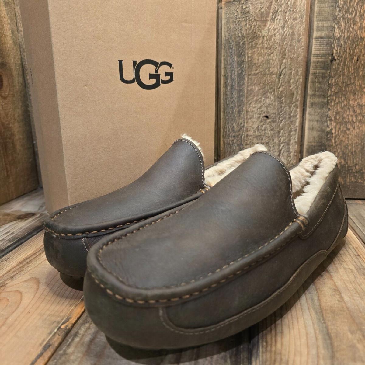 Mens US 11 Ugg Ascot Slipper Tan Leather Sheepskin Wool Loafer Shoe Eur 44