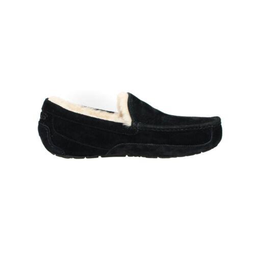 Ugg Ascot Black Suede Moccasin Sheepskin Men`s Shoes Slippers Size US 12