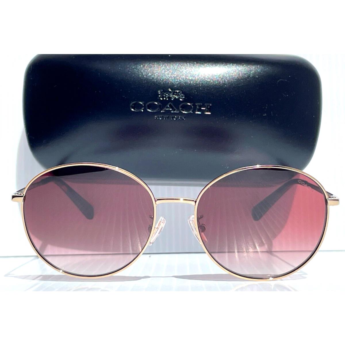 Coach Shiny Gold 56mm Round Plum Brown Gradient Womens Sunglass HC 7125