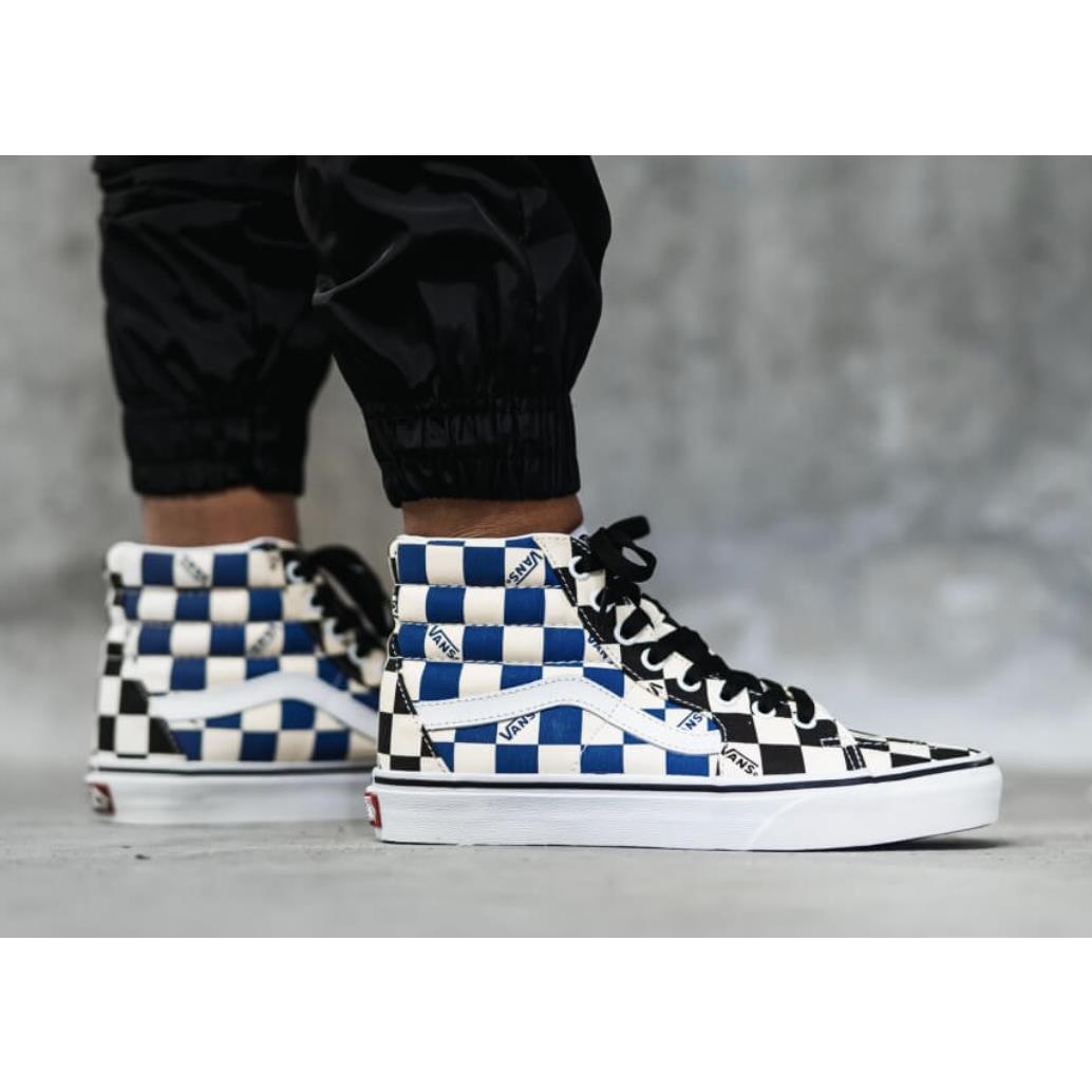 Vans Sk8-Hi `big Check - Black Navy` White VN0A4U3CWRT Canvas Men`s 8-13 Skate - Black/Navy