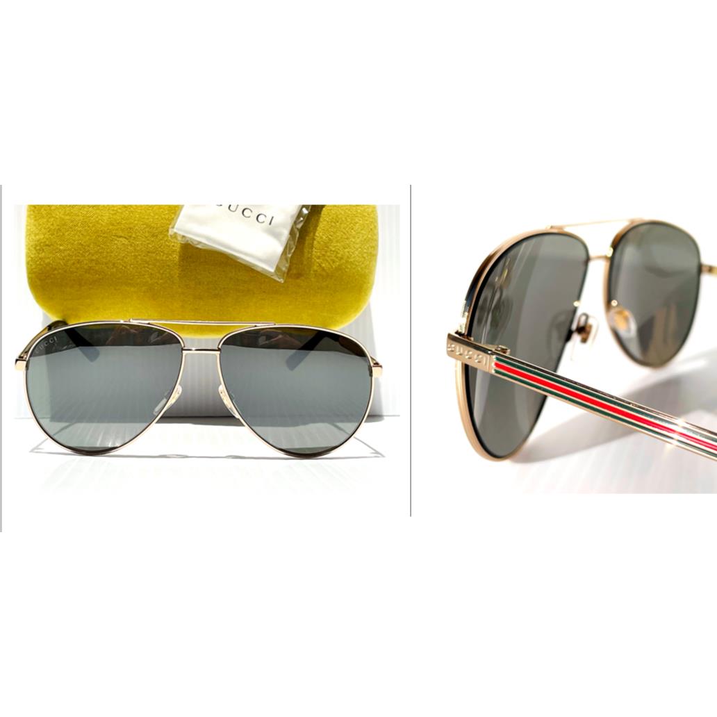 Gucci Gold Aviator with 61mm Red Green Frame w Grey Lens Sunglass GG0137S