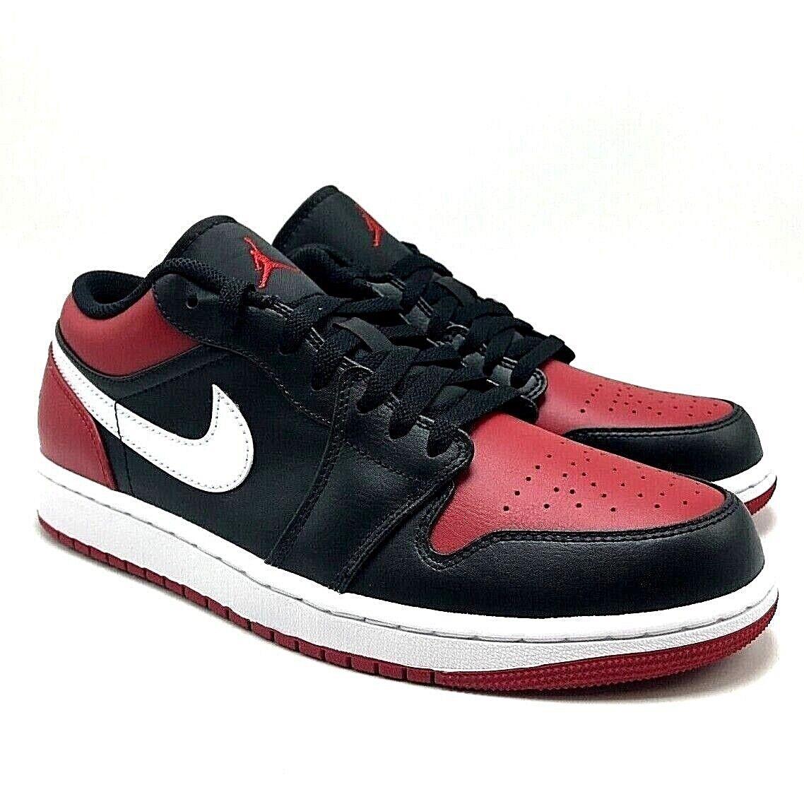 Men Air Jordan 1 Low Bred Black / Gym Red 553558 066 Sz 8.0 - 13.0