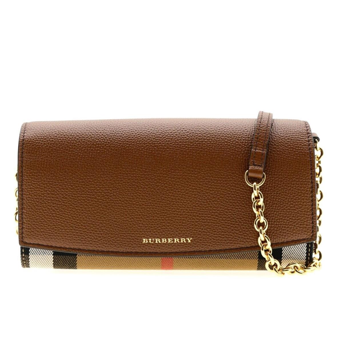 Burberry Henley Chain Crossbody Check Canvas Tan Brown