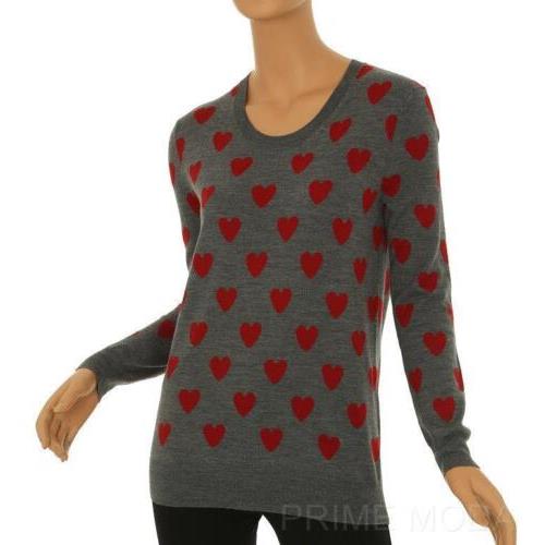 Burberry Gray Melange Merino Wool Hearts Crew Neck Sweater XS Xsmall